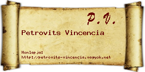 Petrovits Vincencia névjegykártya